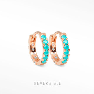 turquoise and moonstone hoop earrings Natalie in 14k rose gold with turquoise and moonstone