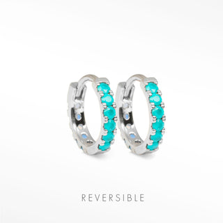 turquoise and moonstone hoop earrings Natalie in 14k white gold with turquoise and moonstone