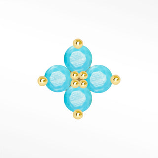 Flat Back Earring Turquoise Clover Med 14k Yellow
