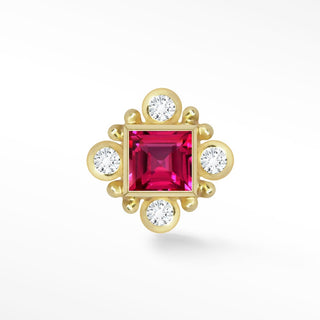 Pink Sapphire & Diamond 14k Yellow Gold Flat Back Threadless Stud Earring - Nina Wynn
