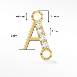 Initial 5mm with Pave Diamonds on 14k Gold Sideways Connectors Pack of 26 letters for Permanent Jewelry - Nina Wynn